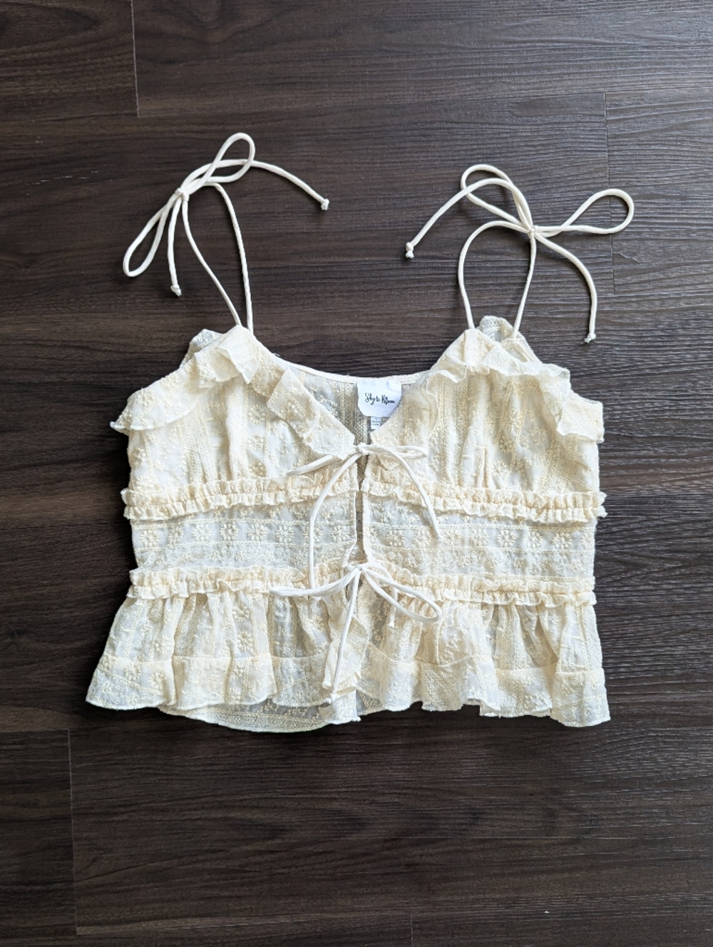Skye To Moon Embroidered Crop Tank Top Large Cream Coquette Dollette Fairy